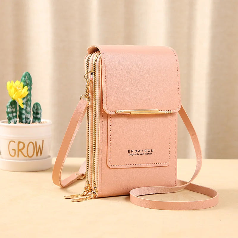 Touch Screen Leather Crossbody Wallet