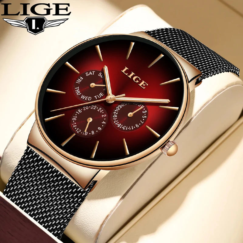 LIGE Women's Mesh Belt Quartz Watch Date