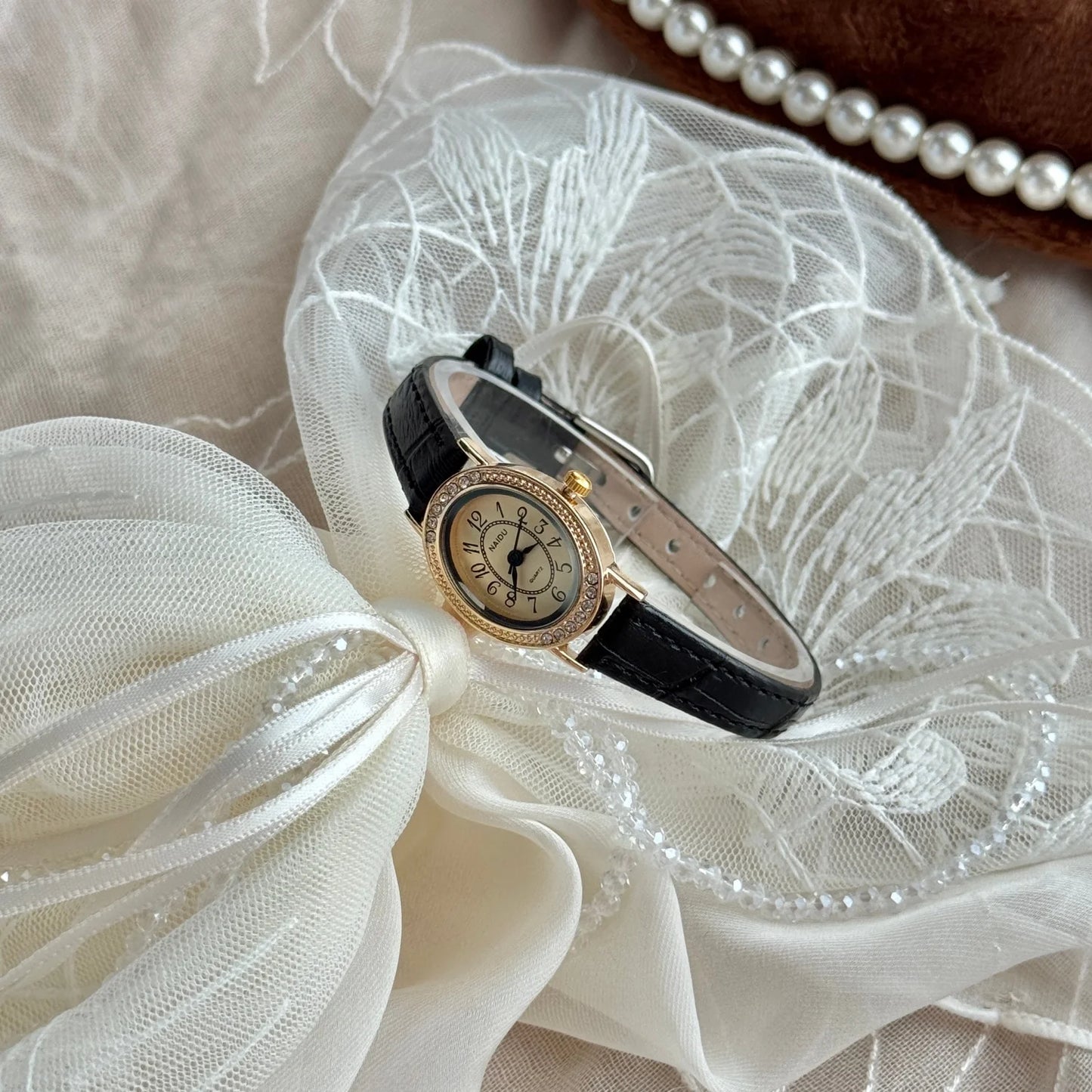 Oval Dial Leather Strap Watch