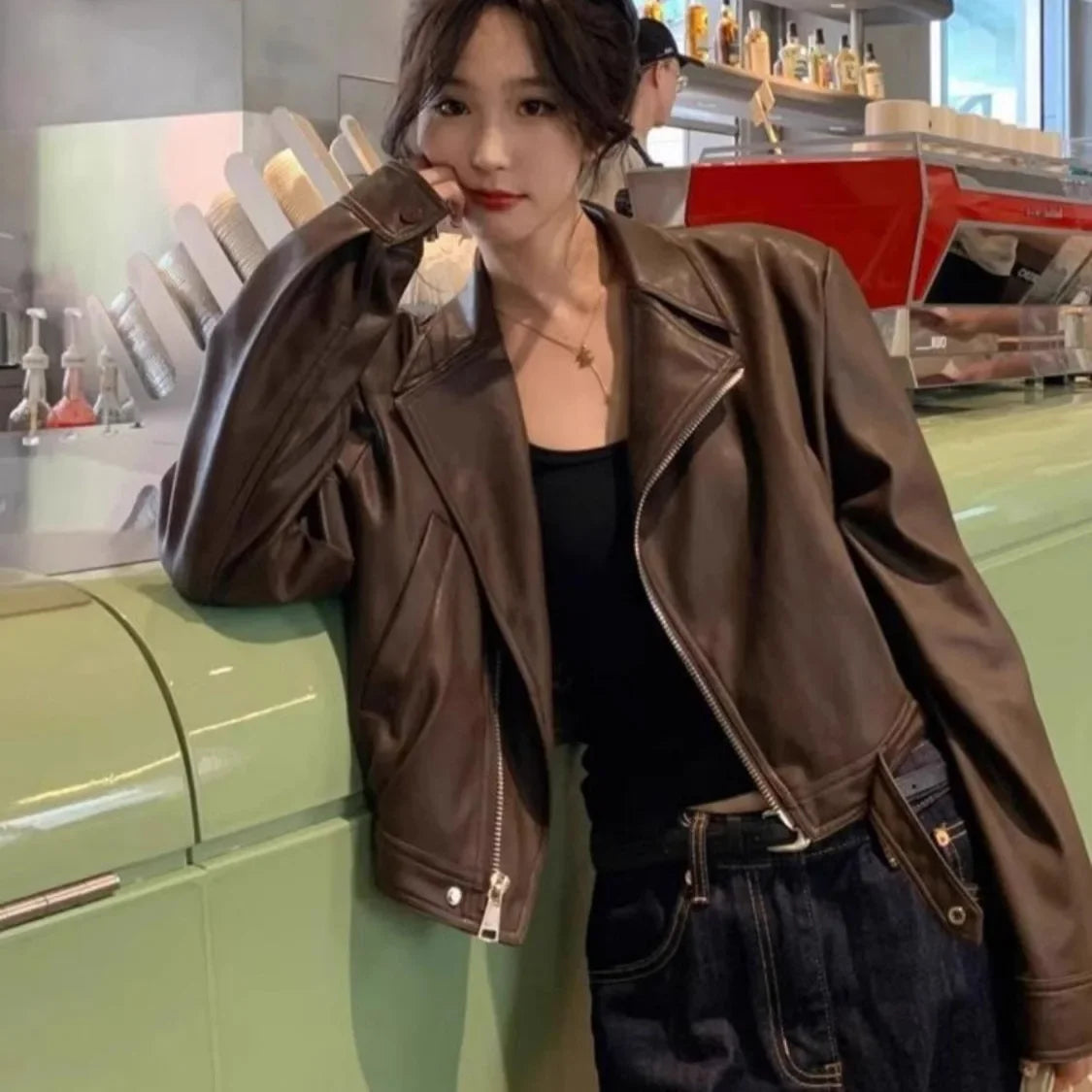 Brown Retro Moto Jacket