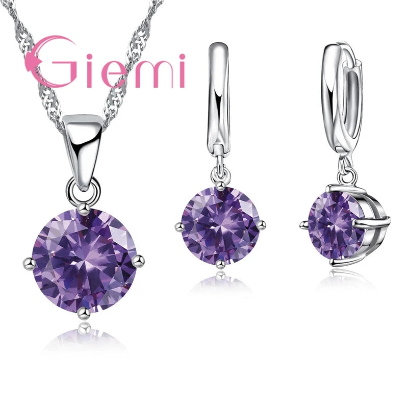 Women's S925 Silver Zirconia Necklace Earring Set