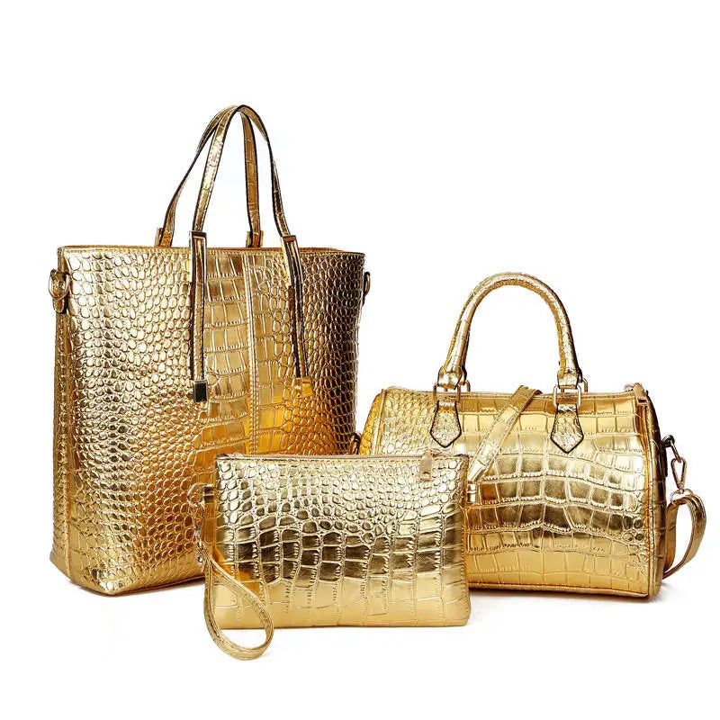 Women's Crocodile PU Leather 3-Piece Bag Set