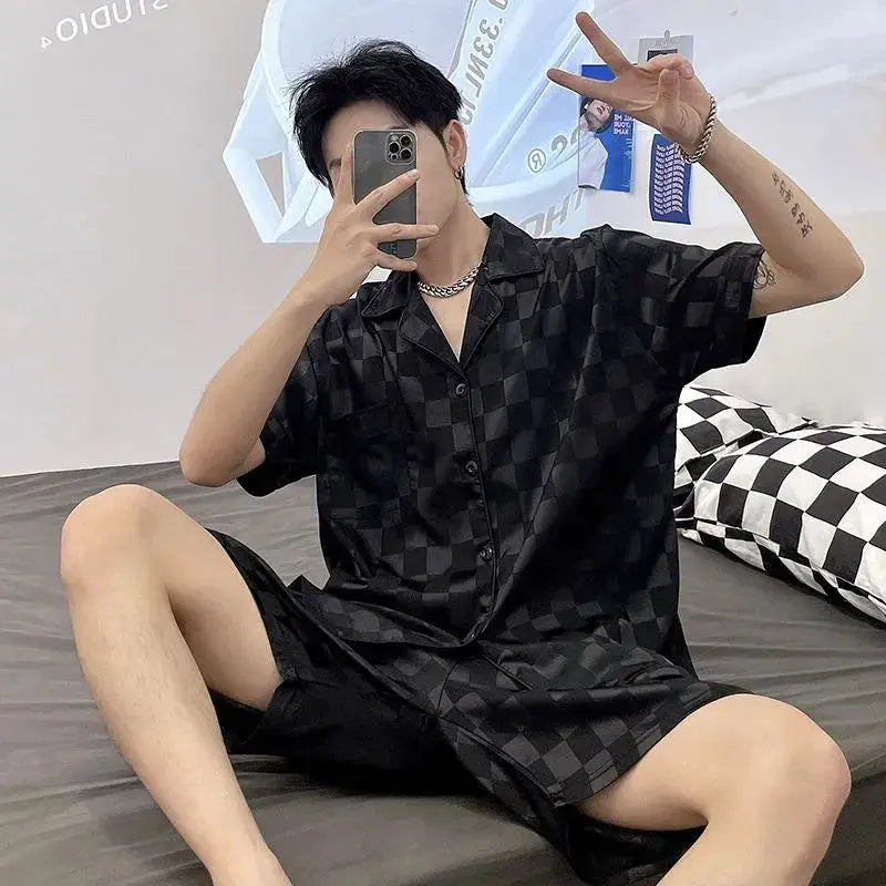 Men's Ice Silk Short Sleeve Pajama Set