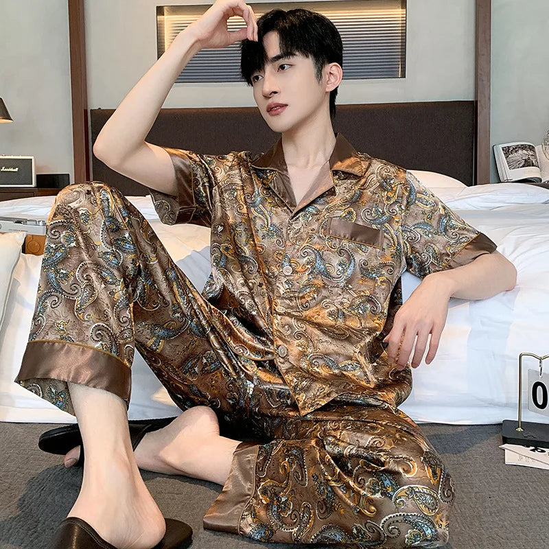 Men's Ice Silk Satin Pajama Set