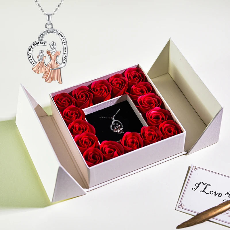 Women's Pendant Necklace Soap Rose Gift Box