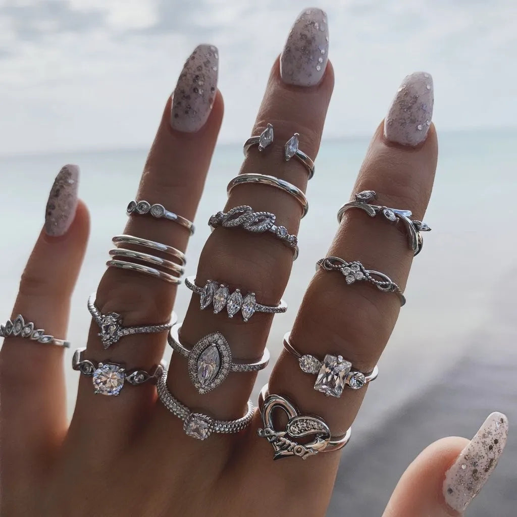 Women's Zircon Geometric Ring Set 15 Pcs