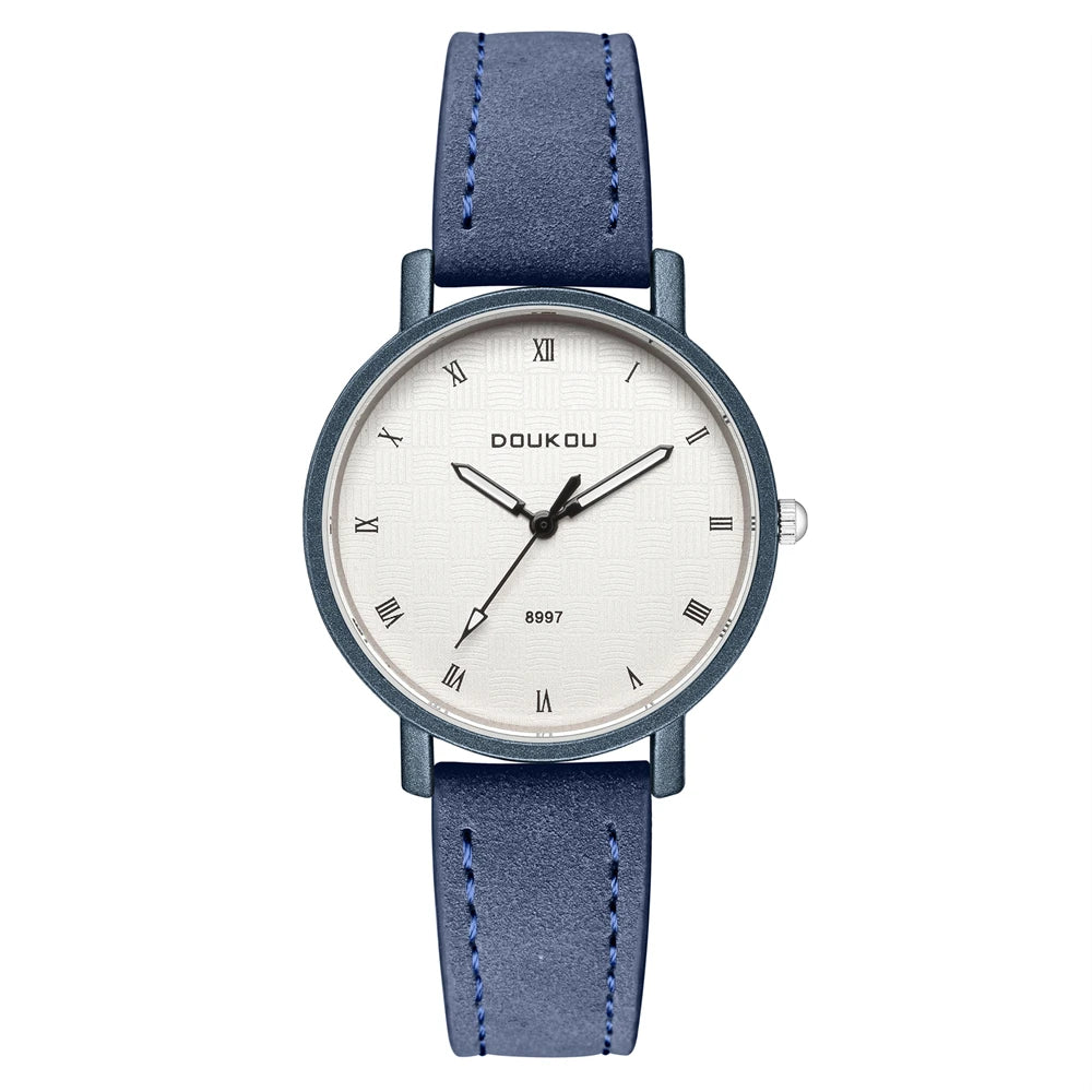elegant fashion round dial women casual leather watch