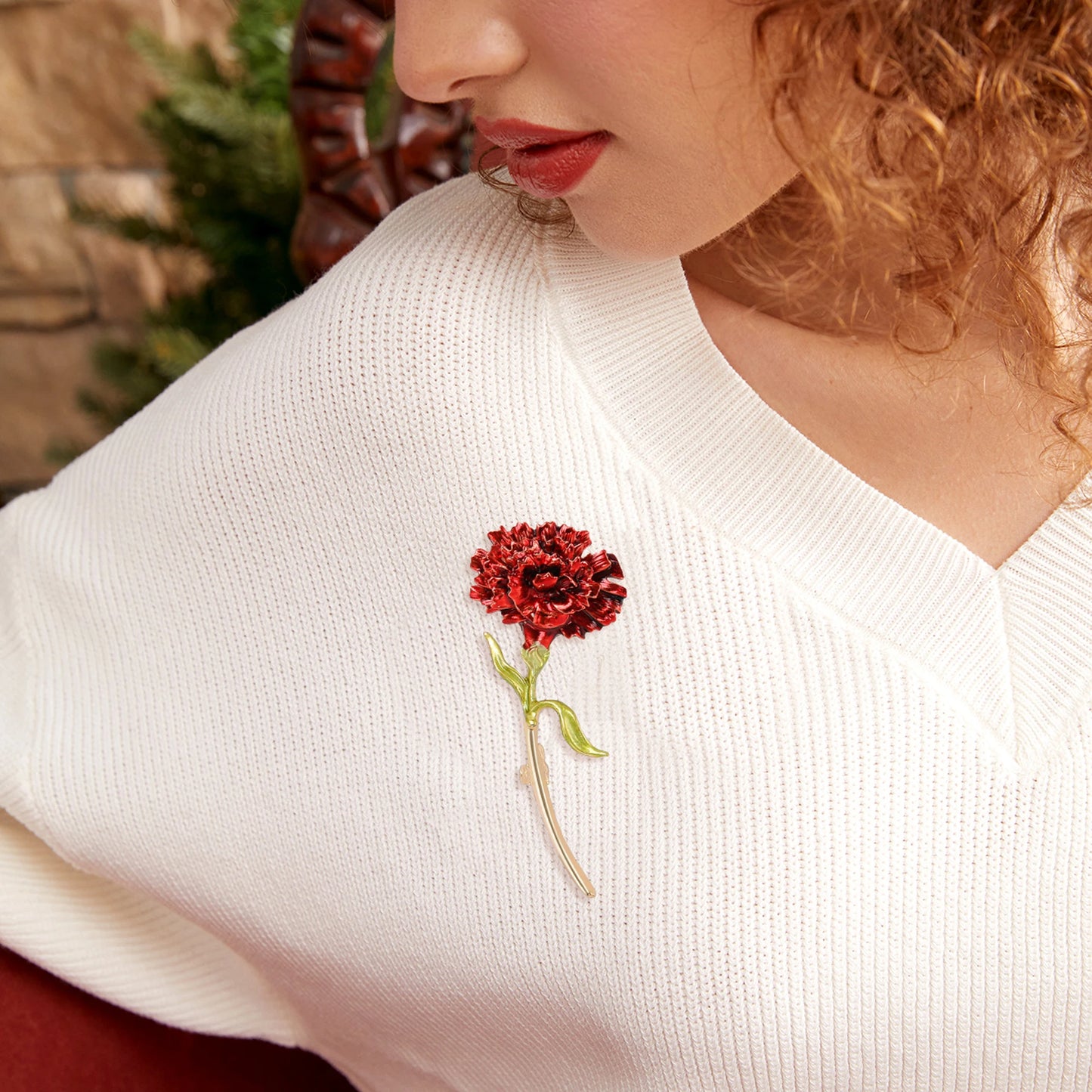 Carnation Enamel Brooch Mother's Day Pin