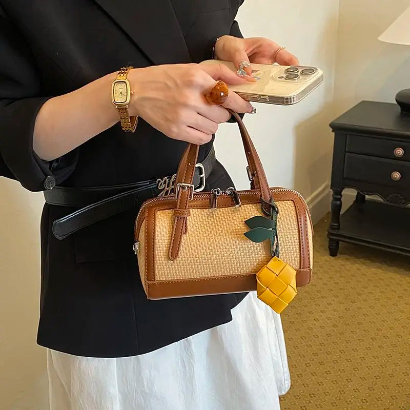 Woven Boston Crossbody Bag