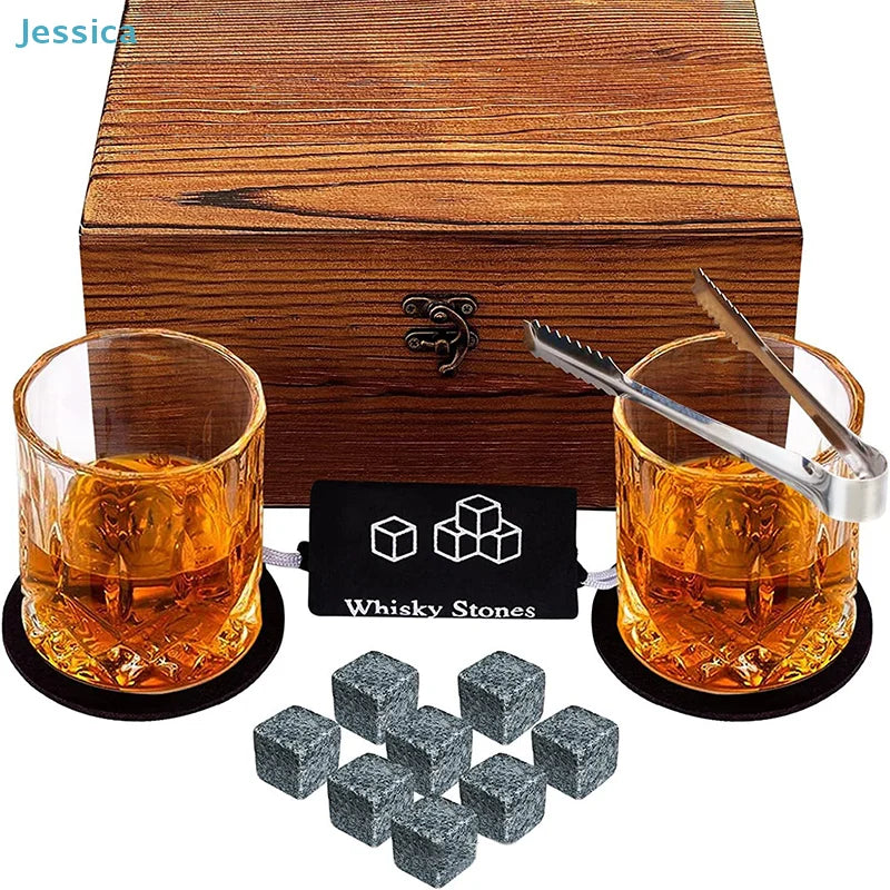Wooden Whiskey Gift Set Crystal Glass Granite