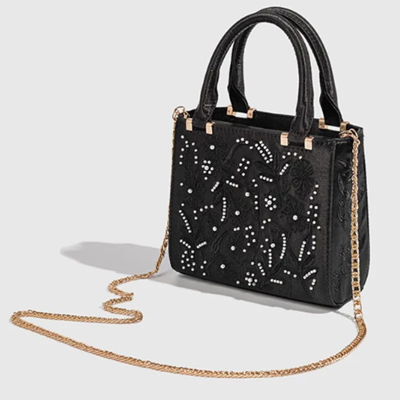 Floral Embroidery Square Tote