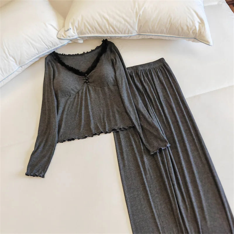 Women's Modal Pajama Set with Chest Cup