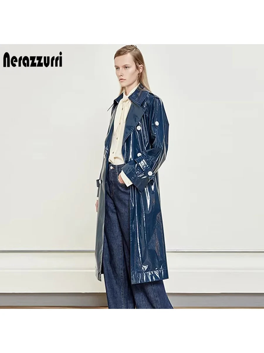 Women's Faux Leather Trench Coat Waterproof