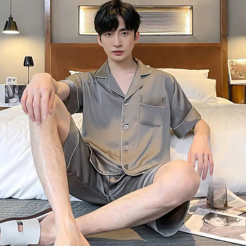 Men's Ice Silk Short Sleeve Pajama Set