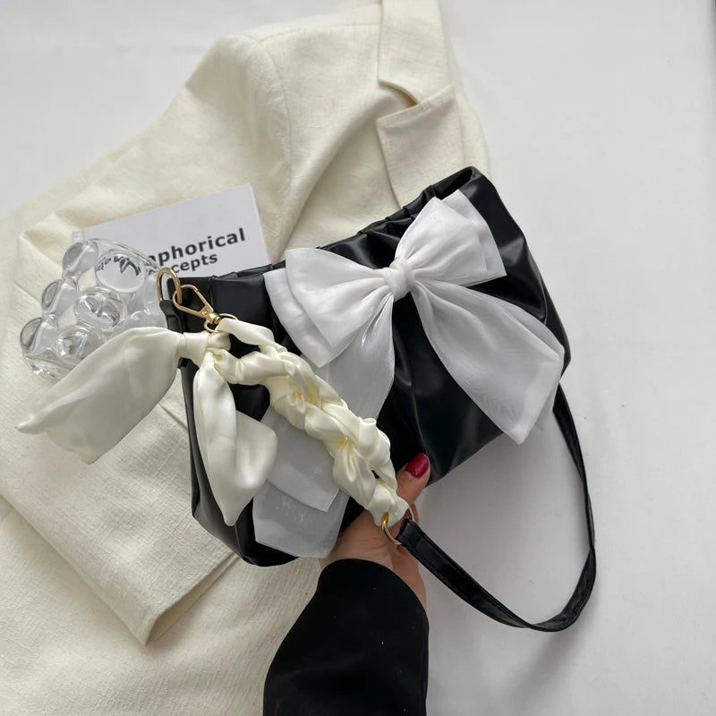 Bow Pleated Underarm Tote Bag