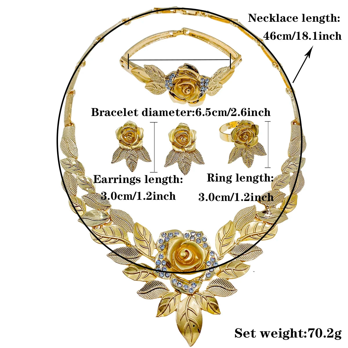 Gold Flower Pendant Jewelry Set