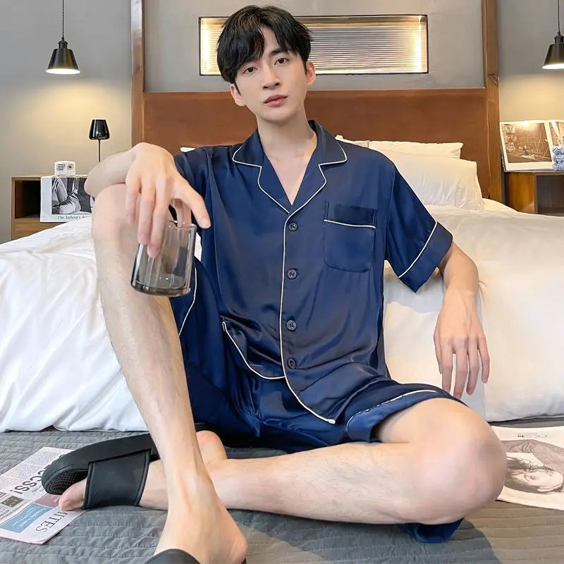 Men's Ice Silk Short Sleeve Pajama Set