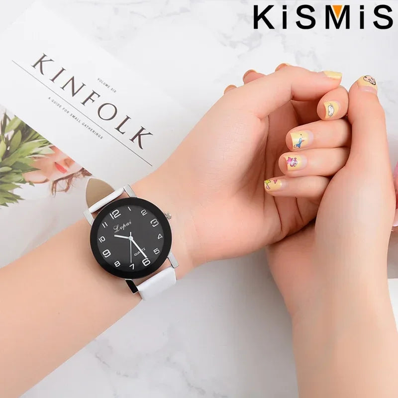 White Leather Round Face Watch