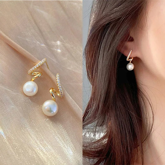 Pearl Diamond Twist Earrings