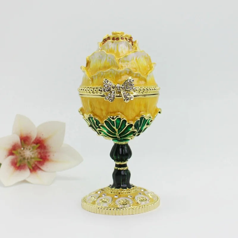 Enamel Rose Egg Trinket Storage Box Gift