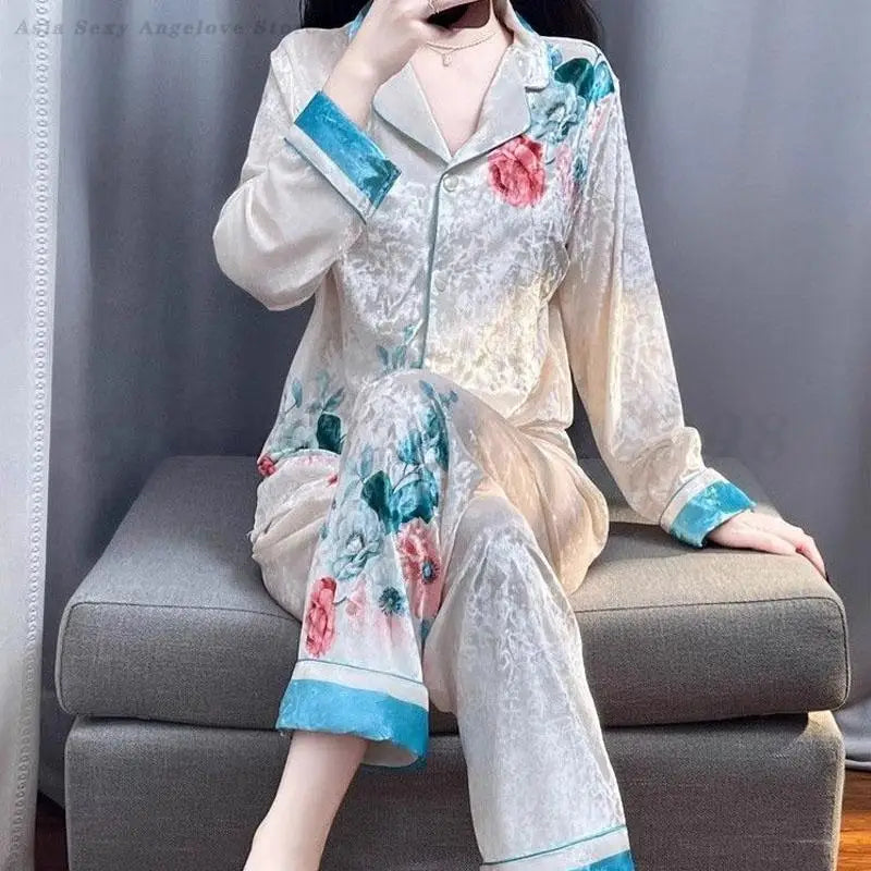 Women's Velvet Floral Pajama Set