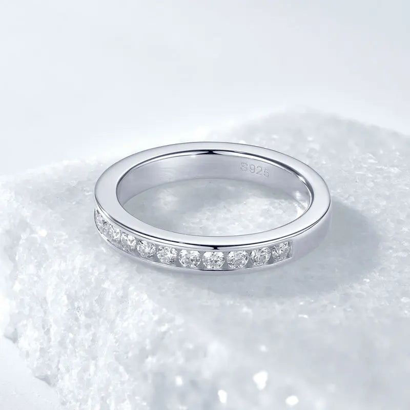 Moissanite Silver Wedding Band Ring