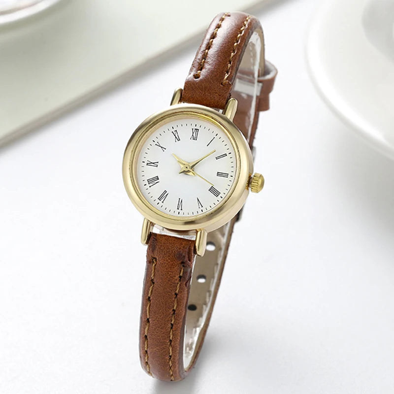 Small Round Dial Leather Watch