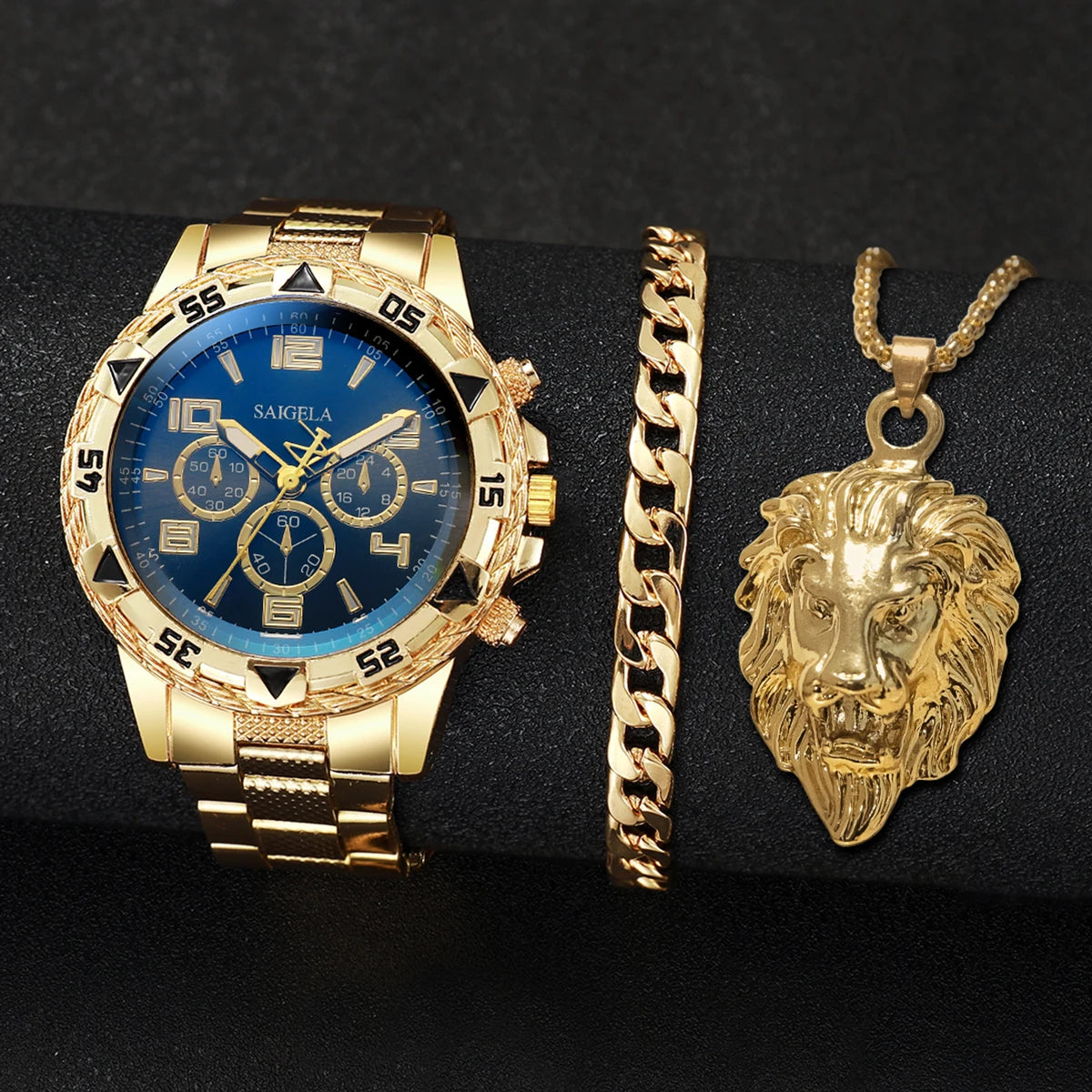 Men's Steel Watch & Jewelry Set (3pcs)