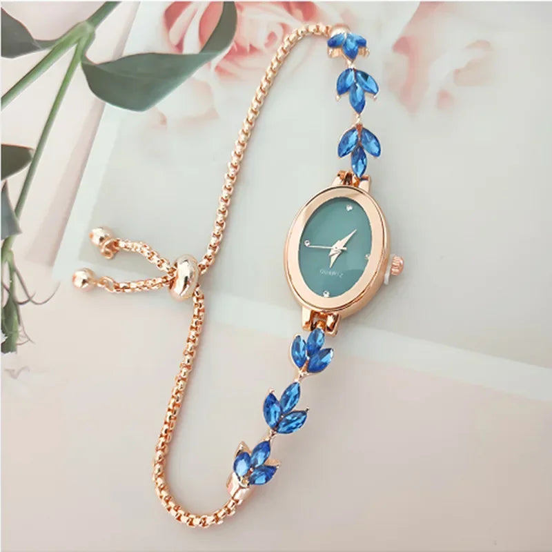 Clover Rhinestone Oval Watch