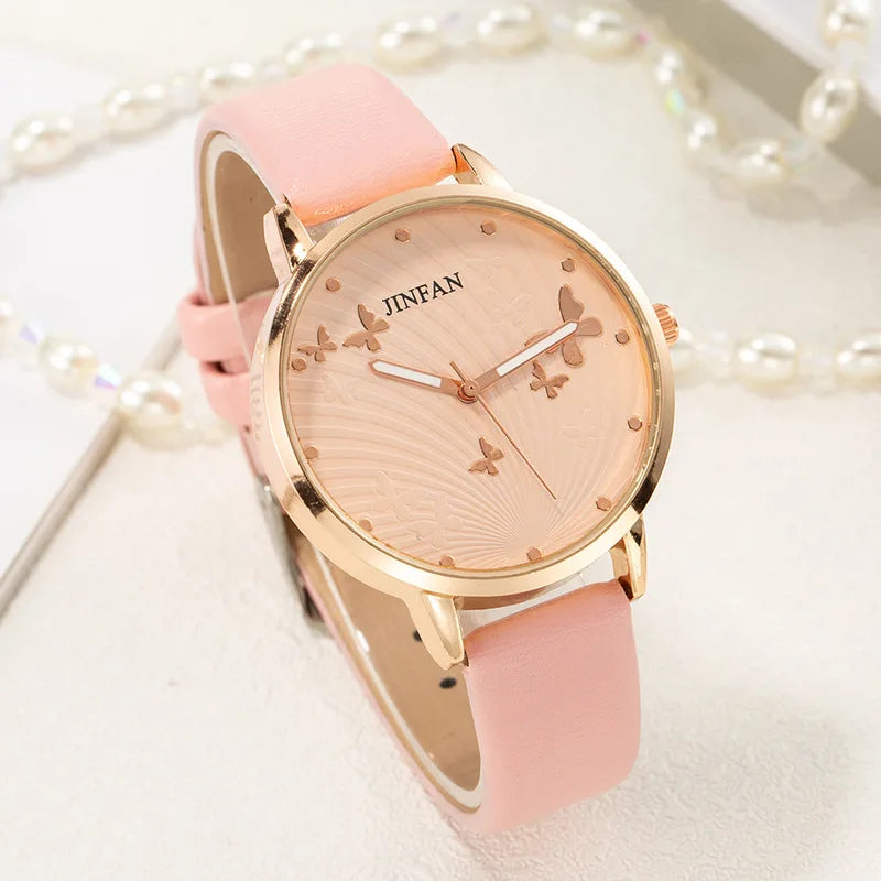 Butterfly Dial Leather Ladies Watch