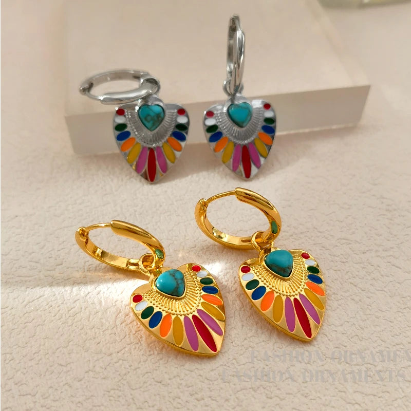 Women's Colorful Heart Dangle Earrings