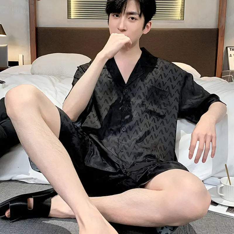 Men's Ice Silk Short Sleeve Pajama Set