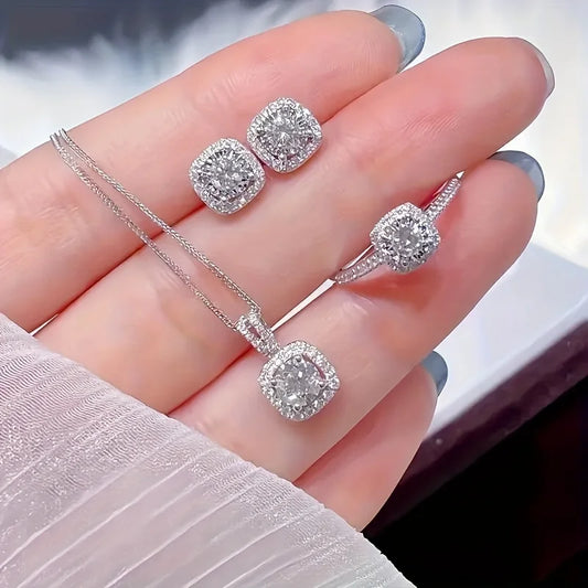 Cube Necklace Earring Ring Set