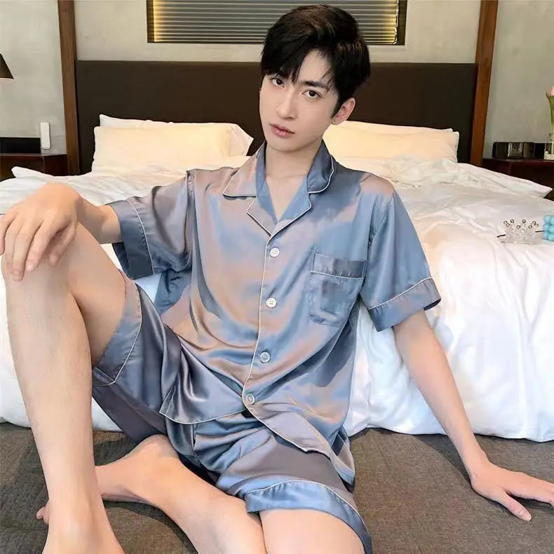 Men's Ice Silk Short Sleeve Pajama Set