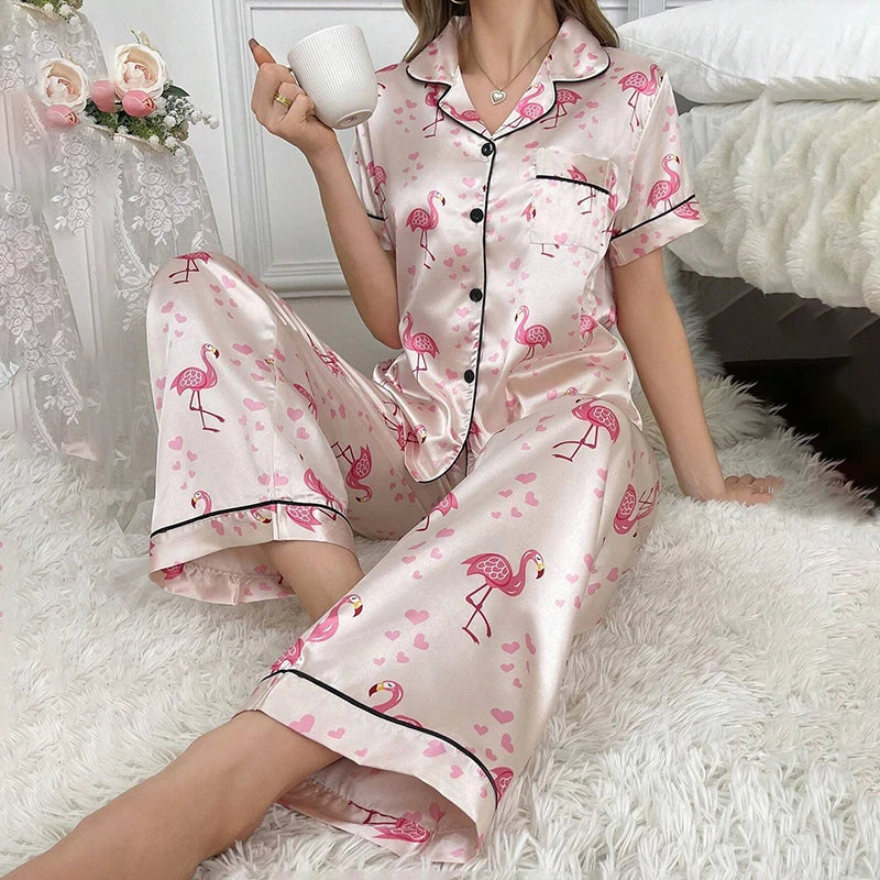 Women's Satin Floral Pajama Set