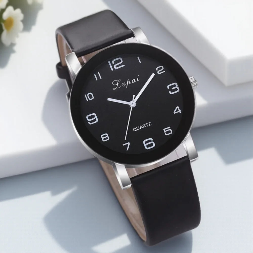 White Leather Round Face Watch