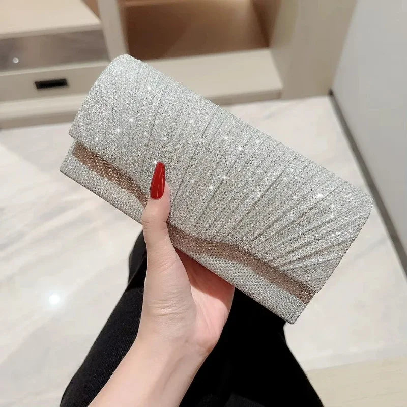 Women's Glitter Silver Envelope Evening Bag