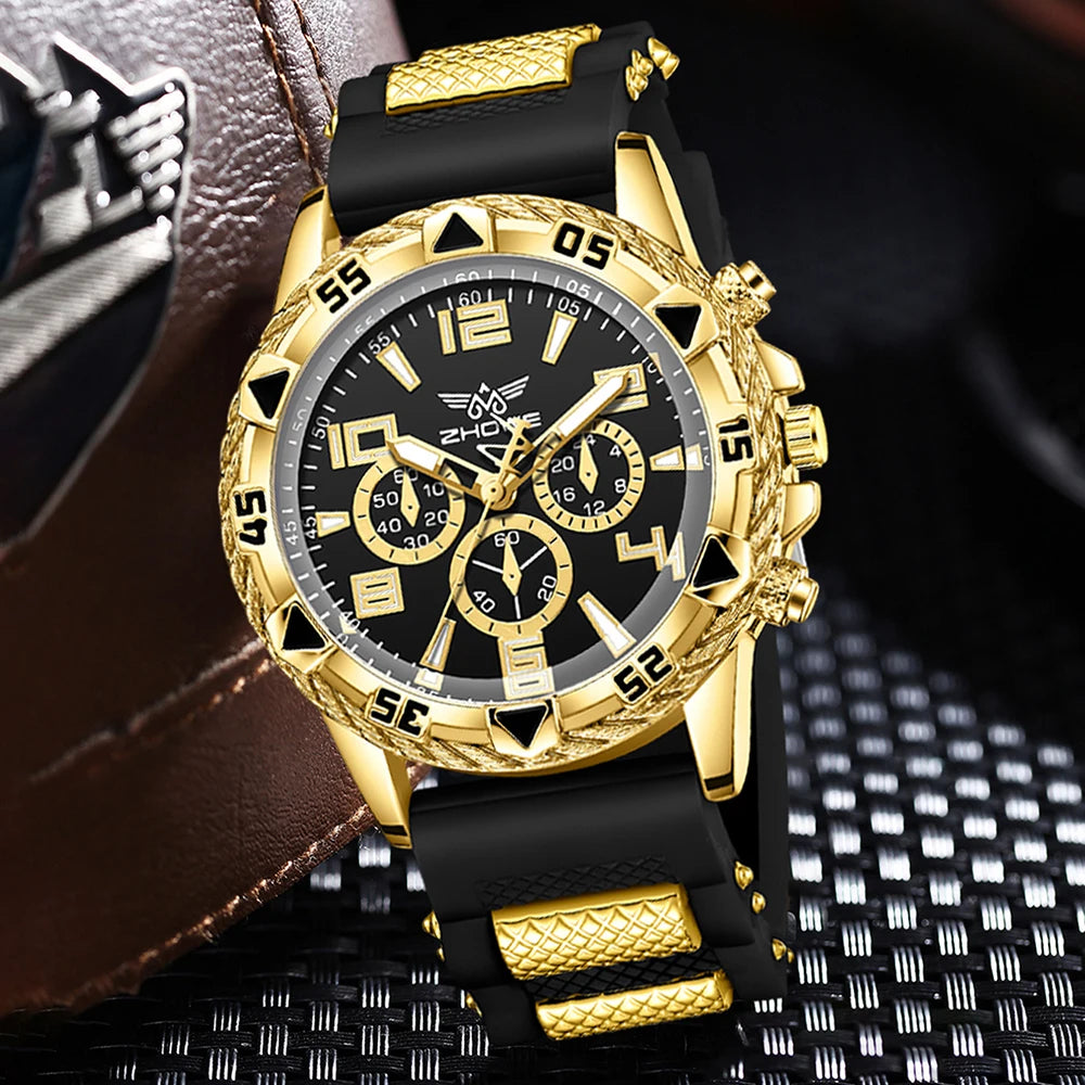 Men's Black Watch & Accessories Gift Set (4pcs)