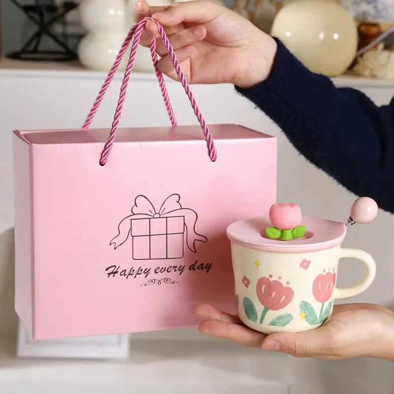 Ceramic Tulip Coffee Mug Gift Women
