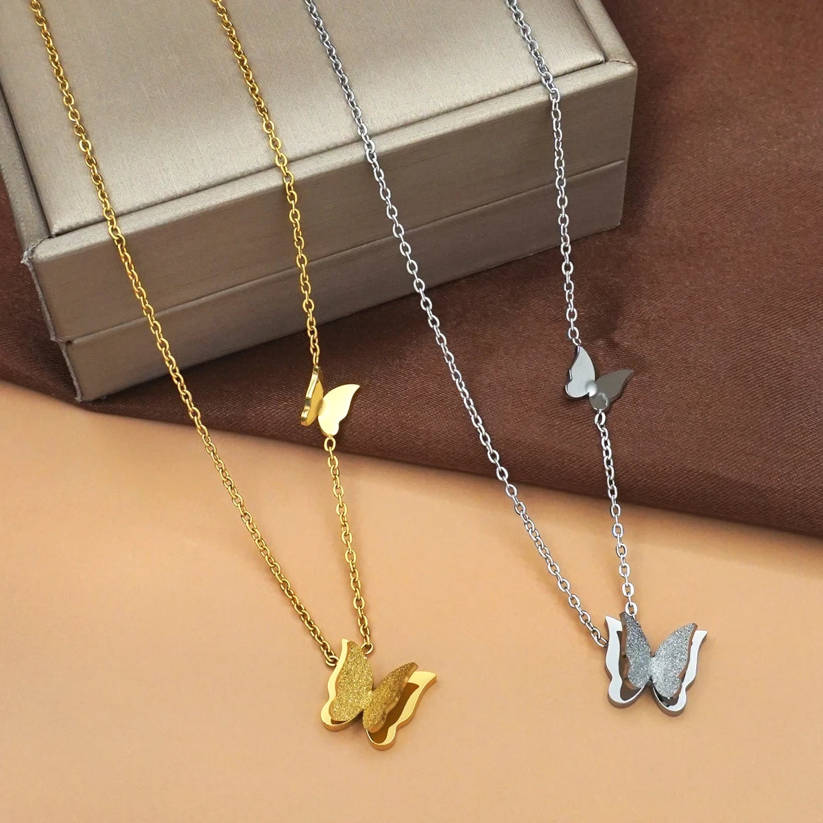 Women's Butterfly Necklace Bracelet Earrings Set