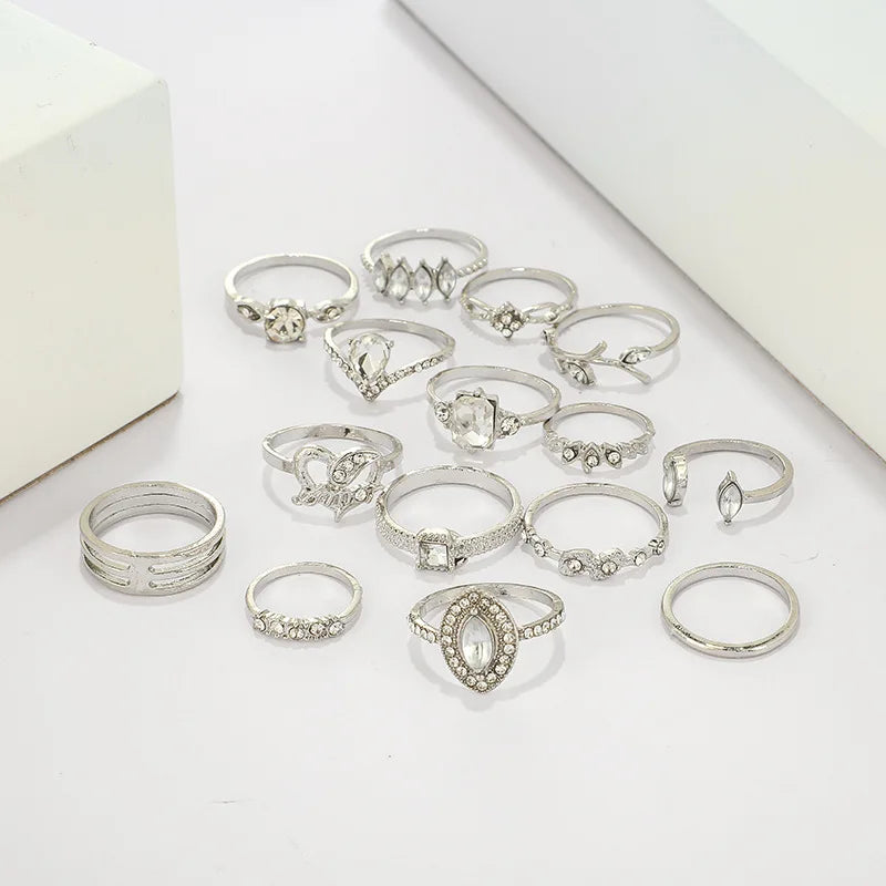 Women's Zircon Geometric Ring Set 15 Pcs