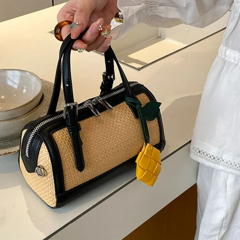 Woven Boston Crossbody Bag