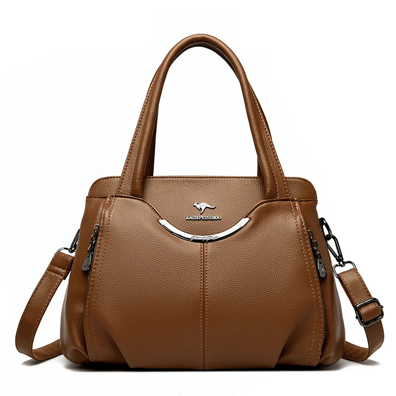 Soft Leather Multi-Pocket Tote Bag