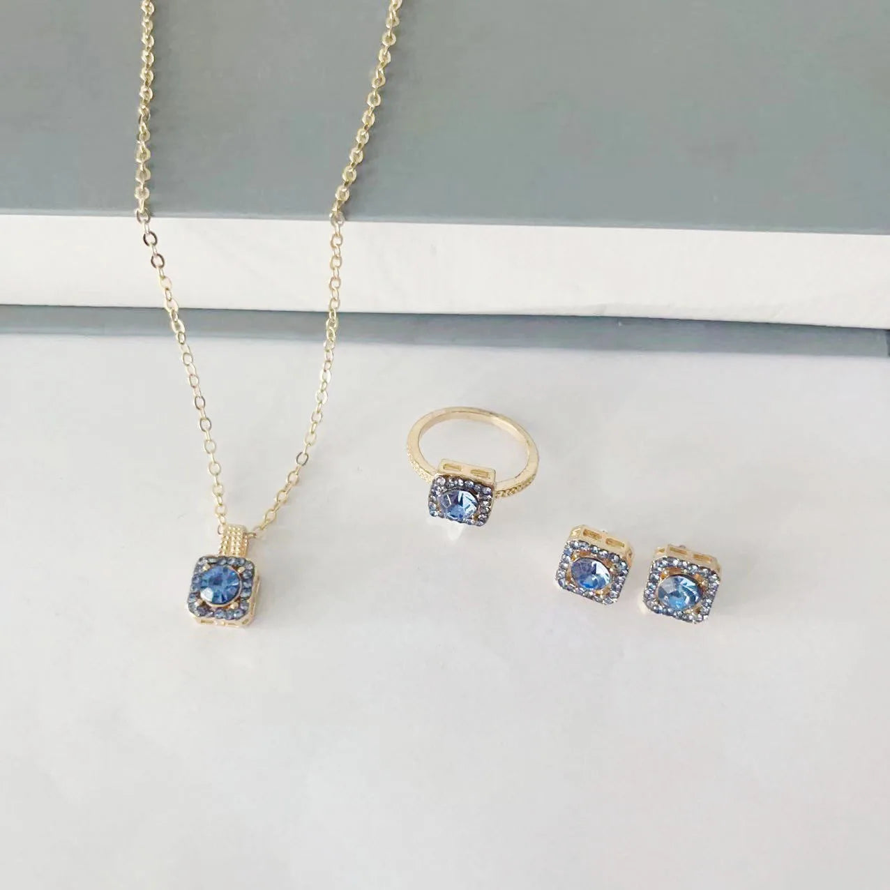 Cube Necklace Earring Ring Set