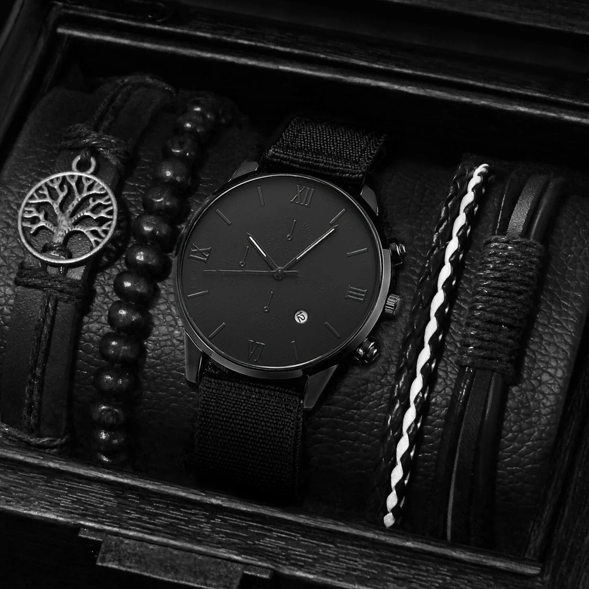 Men's Quartz Watch & Bracelet Set (4-5pcs)