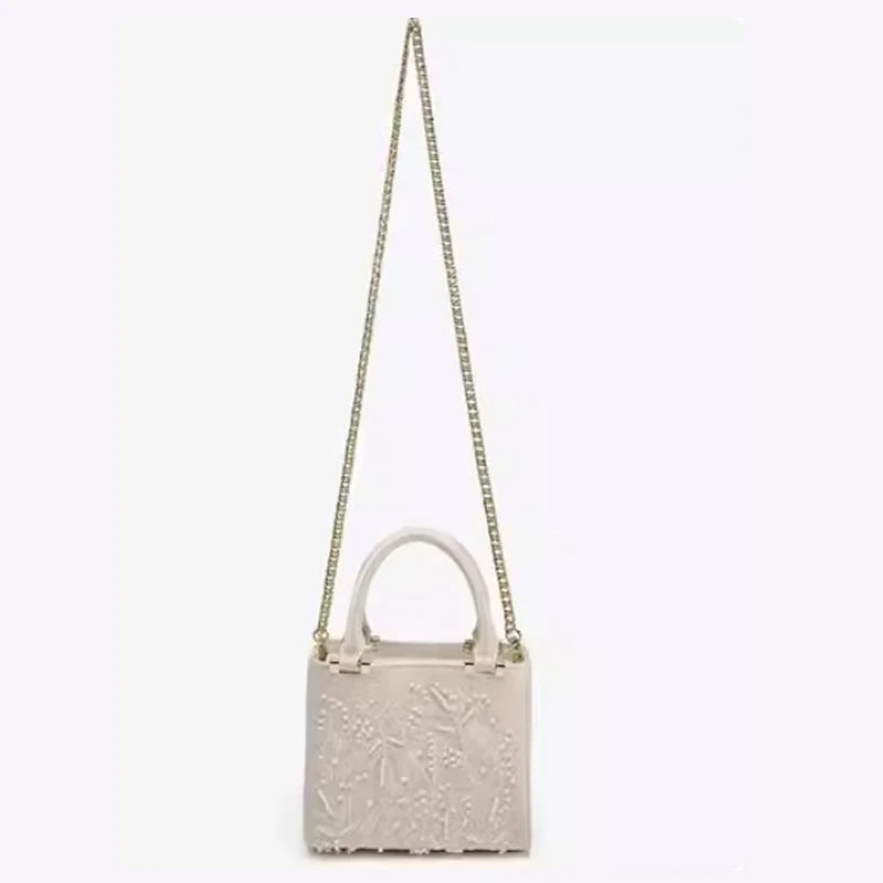 Floral Embroidery Square Tote