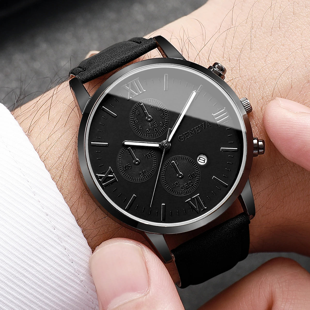 Unisex Leather Calendar Quartz Watch (1-2pcs)