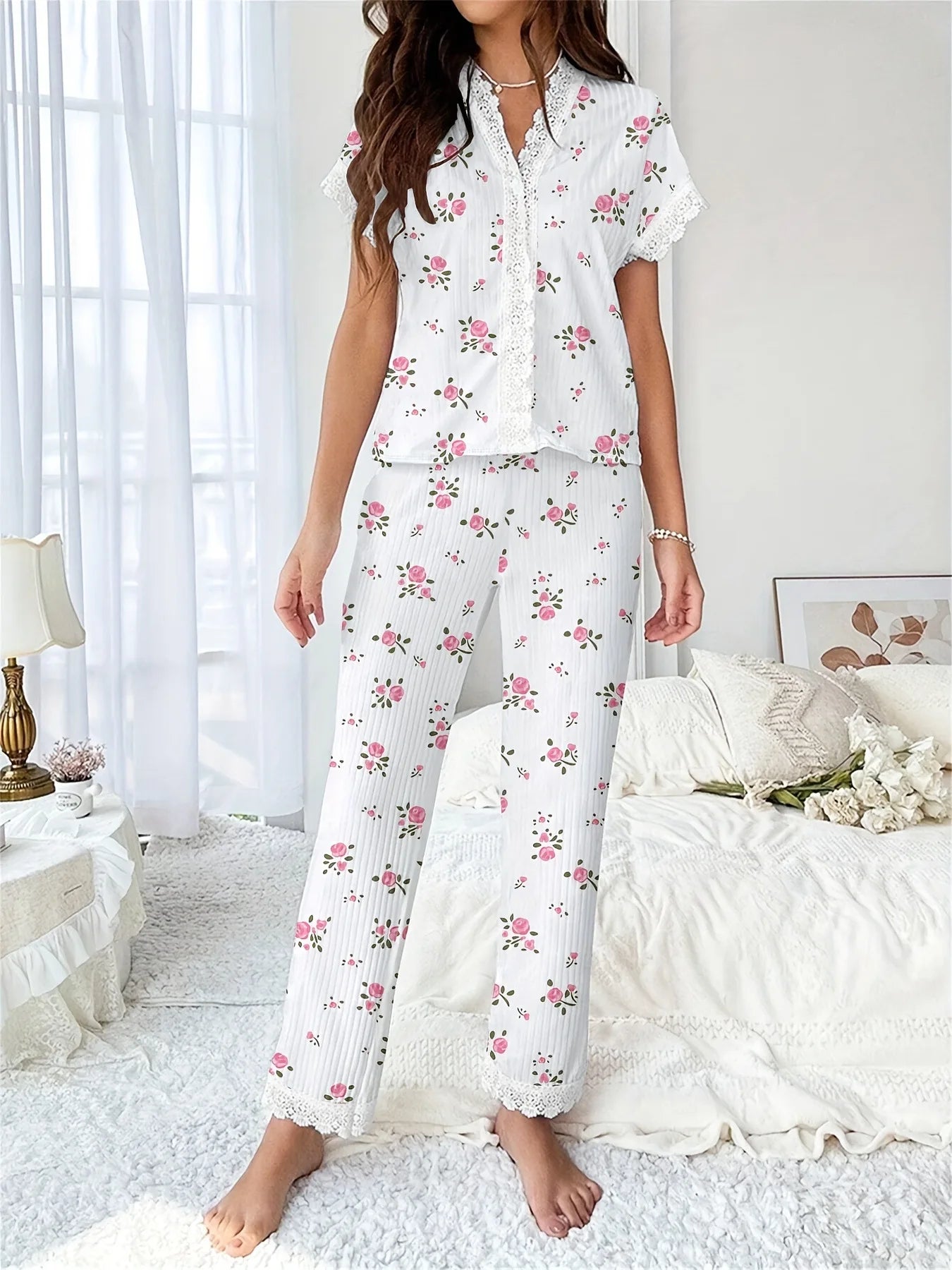 Women's Floral Short Sleeve Lounge Set