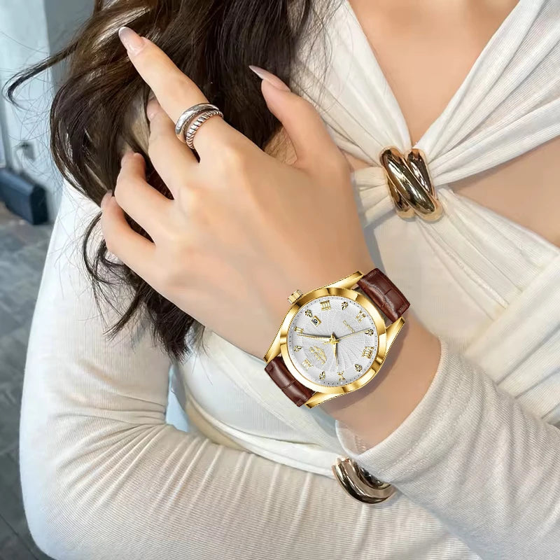 LIGE Leather Quartz Ladies Watch