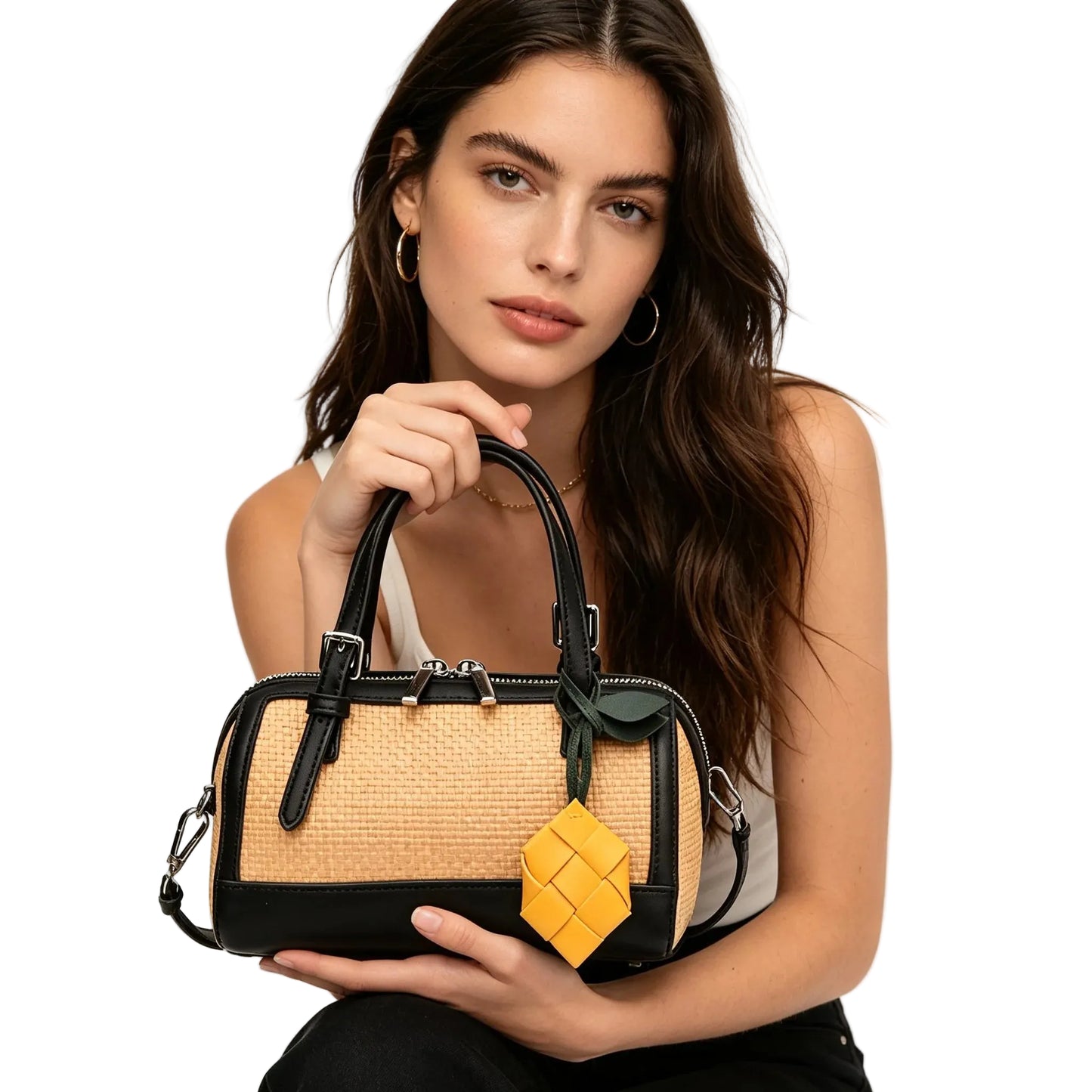 Woven Boston Crossbody Bag